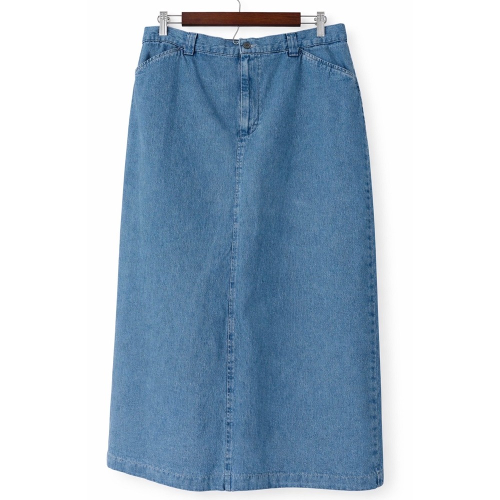 90s Vintage Riders Casual Sz 18 Women Denim Midi Skirt Pocket Streetwear Cottage